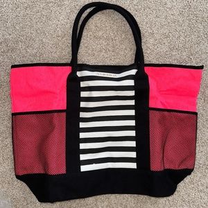 New Victoria's Secret hot pink, striped tote  with mesh pockets